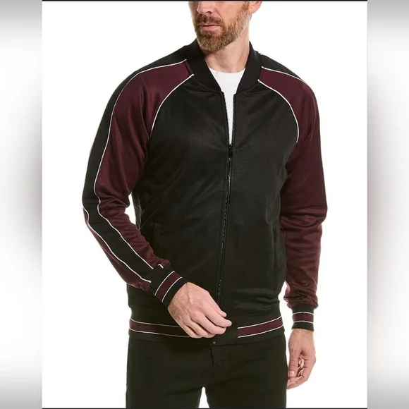 The Kooples Colorblock Zipped Sweatshirt Track Jacket Baseball Collar Silk Trim - Picture 5 of 11